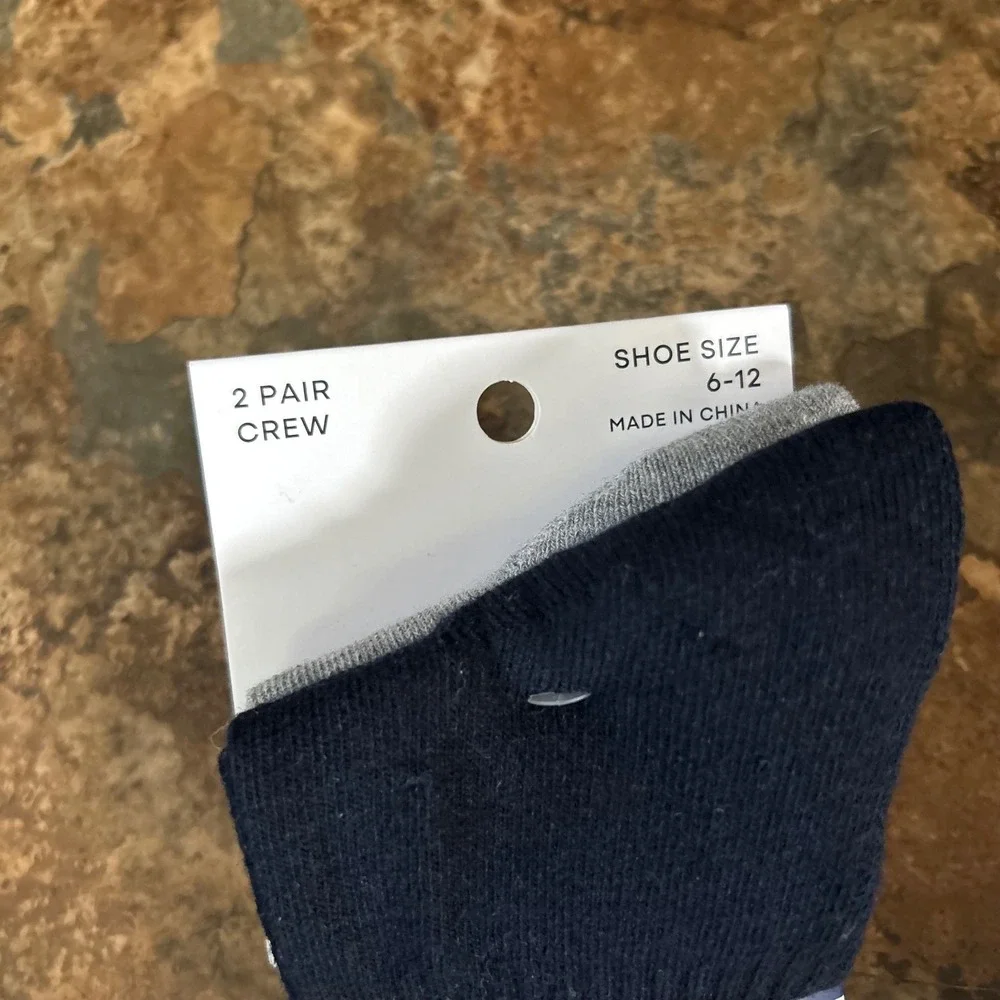 Fruit Of The Loom 2 Pair Crew Mens Shoe Size 6-12 Navy Blue Gray Sock